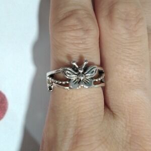 Butterfly Ring Statement Band Boho Sterling Silver 925 Ring Size 6.75 Women